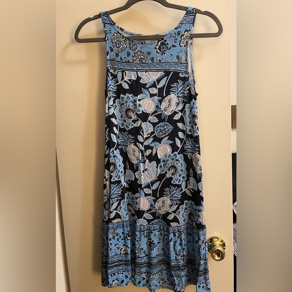 LOFT blue floral knee length sleeveless dress